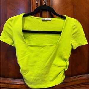 NEW! Zara Neon Green Square Neck Crop Top size small